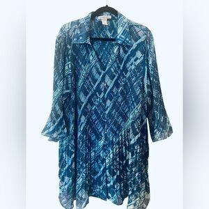 Chelsea Studio Women's Teal Blue Dress Sleeve 3/4 Plus Size: 2X